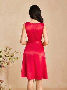 Satin Formal Dress For Teenagers, Teen Girl Taffeta Party Dress, Celebratory Red Banquet Dress For Teen Girl - Red - View 2