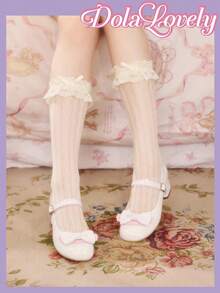 Dola Lovely 女士白色和粉色漆皮圆头蝴蝶结系带玛丽珍鞋，甜美可爱，日常通勤百搭粗跟高跟鞋 - 白色漆皮 - 查看 2