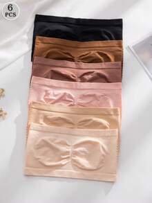 6件装女士无缝露背镂空抹胸文胸，无钢圈无肩带文胸 - 彩色 - 查看 4