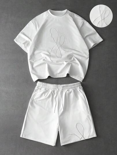 Aesthetic Post Men T-Shirt Co-Ords, Valentine's Day,Spring To Summer,Y2k,Mardi Gras,Vintage,Streetwear,Party,St Patrick's Day,Going Out,Patterned Embroidery T-Shirt For Men