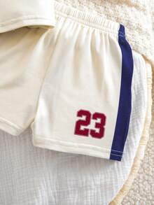 Newborn Baby Boy Clothes Off-White Summer Casual Vacation Sports Letter Print Short Sleeve T-Shirt And Shorts Set,Basketball Football Baseball Outfit - Apricot - View 8