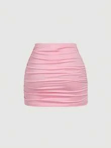 MOD 2 piezas Conjunto de minifalda ajustada con pliegues de estilo minimalista casual para mujer, Disfraces de Halloween, Vacaciones de mujer, Ropa de los 2000, Disfraz - Rosa - Ver 5