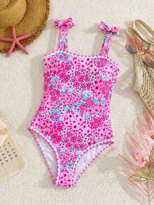 Emery Rose Kids 少女碎花休闲连体泳衣沙滩春夏泳装 - 彩色 - 查看 4