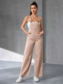 Jeanoix Bộ áo liền quần denim ống rộng dành cho nữ - Màu be - Xem 3