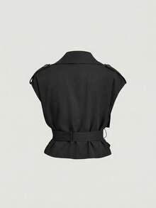 MOD Conjunto de chaleco y pantalones casuales para mujer - Negro - Ver 7