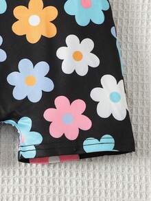 Young Girl Casual Everyday Floral Print Jumpsuit - Black - View 3