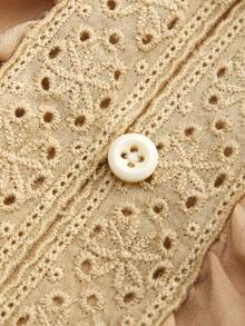 Maija Áo kiểu ren xếp ly dáng rộng cho nữ, thoải mái khi đi nghỉ mát, thanh lịch và mát mẻ, áo kiểu phương Tây mùa xuân hè, áo kiểu màu đất, áo kiểu công sở xếp ly - Màu be - Xem 9