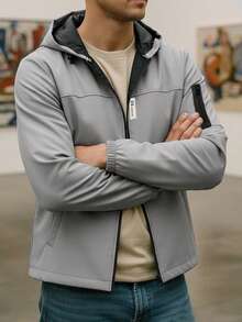 Manfinity Homme Men's Casual Hooded Long Sleeve Jacket And Coat, Versatile - Light Grey - View 4