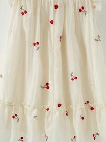 Souflis Souflis Đầm bé gái kiểu Pháp họa tiết quả anh đào mới, đầm không tay dáng rộng thanh lịch, kiểu dáng đơn giản sang trọng cho kỳ nghỉ. - Nhiều màu - Xem 6