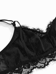 1pc Black Lace Sexy Maternity Nursing Bra, Breastfeeding Lingerie - Black - View 3