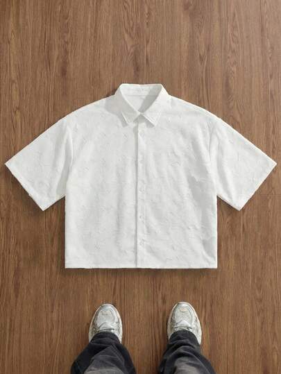 SWAVVY Camisa de manga corta con estampado jacquard para hombre, primavera/verano