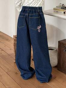 DAZY Tween Girls' Bow Embroidered Wide Leg Jeans - Blue - View 4
