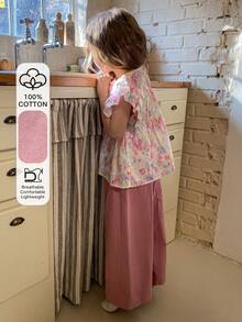 DAZY Young Girl Floral Print Round Neck Cap Sleeve Shirt And Pants Set - Pink - View 1