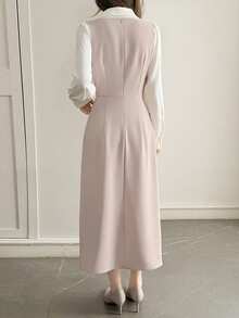 DAZY Versatile Waist-Cinching Pinafore Dress + Long Sleeve Shirt Women's 2 Pieces Set - Pink - View 3