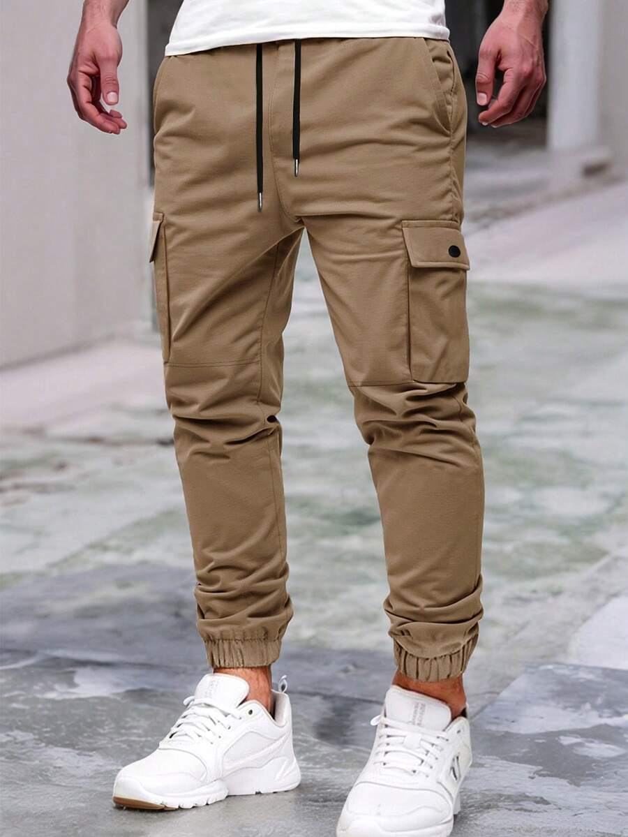 Manfinity Homme 加大码男士成熟休闲工装裤，适合日常休闲穿着、周末郊游、户外活动、旅行、探险以及年轻社交场合。 - 卡其色 - 查看 1