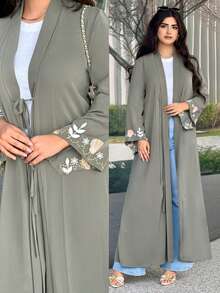 Al Najma Women's Printed Minimalist Everyday Long Sleeve Abaya - Green - View 1