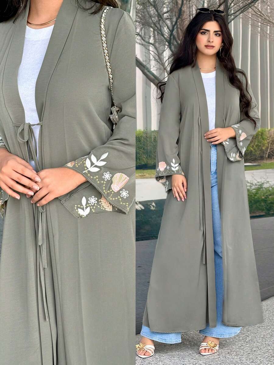 Al Najma Women's Printed Minimalist Everyday Long Sleeve Abaya - Green - View 1