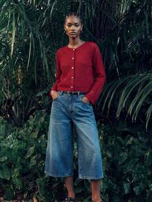 Maija 女士纯色简约休闲长袖薄款开衫 - 酒紅色 - 查看 2