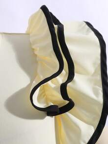 SHEIN Girls' Fashionable 2 Pieces Set: Apricot Knit Sleeveless Top With 3D Ruffle Trim And Contrast Drawstring, Paired With Black Layered Beaded Hem Skirt, Suitable For Daily Wear And Various Occasions - Apricot - View 7