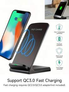 Teckwe 15W 快速无线充电器，无线充电支架，兼容 17/17 Air/16/15/15 Pro/15 Plus/15 Pro Max/14/13/12，以及 Galaxy S25/S24/S23/S22/S21 和支持 Qi 无线充电的手机 - 黑色 - 查看 3