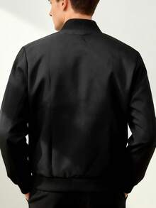 Manfinity Homme Jaqueta Casual de Manga Longa com Zíper e Cor Sólida para Homens - Preto - Visão 2