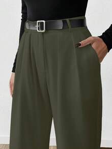 SHEIN Cottnline Women Solid Color Extra Wide Leg Pants - Army Green - View 6