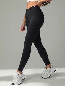 SHEIN Tall 女款純色極簡高腰長褲，日常穿著，適合高個女性 - 黑色 - 查看 7