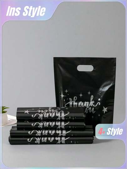 50pcs Black Thank You Gift Bags, Plastic Bags For Small Business, Shopping Bags, Ideal For Festival, Birthday, Party Favors, Wedding Gift Packaging, Suitable For Gifts, Parties, Shops, Boutiques, Etc