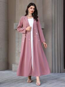 Yasmyna Áo Abaya Ả Rập thanh lịch dành cho nữ, tay dài, đính ngọc trai, thích hợp cho mùa xuân/hè. - Màu tím - Xem 5