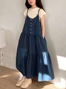 DAZY Vestido peto de mezclilla para niñas - Azul - Ver 6