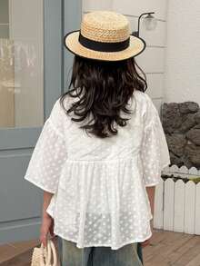 Dazy Kids Tween Girls' Floral Embroidery Decor Round Neck Casual Versatile Daily Wear Short Sleeve Blouse Summer - White - View 2