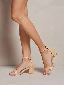 SHUZIA Sandalias de mujer con tira de tobillo, punta abierta, tacón bajo de bloque, minimalistas de rafia - Cómodas y esenciales - Beis - Ver 2