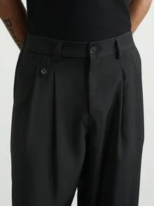 TOKVUE Plus Size Men's Casual Everyday Workwear Pleated Slant Pocket Solid Color Suit Pants - Black - View 2