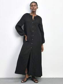 Maija 女士长款衬衫裙，配腰带 - 黑色 - 查看 5