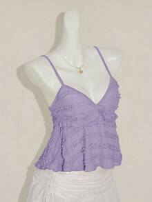 Sweetina Women's Solid Color Lace Fitted Camisole, Versatile For Dates And Outings - Mauve Purple - View 8