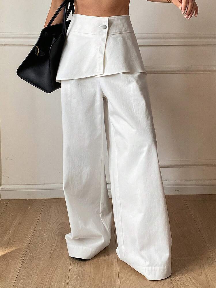 2pcs Set: Loose Solid Color Wide Leg Pants & Casual Flared Pants For Women, Spring/Autumn