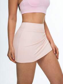 SHEIN Sovereign Charm 女士修身侧褶纯色网球裙短裤 - 粉色 - 查看 2
