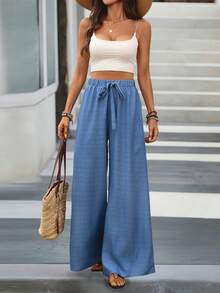 Balvessa Women's Summer Casual Loose Solid Color Pants - Blue - View 5