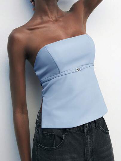 Maija Women's Backless Adjustable Decor Tank Top, Stylish Office Wear, Suitable For Spring/Summer Old Money Business Casual Woman Off The Shoulder Top Backless Elegant Metal Decor  St Patrick's Day Women Easter Summer Outfits Easter Dress Women Party Top Beach Dress Summer Holiday Outfits Each Vacation Outfits For Women  Summer Outfit For Women Going Out Outfits Graduation Graduation Outfit  Casual Dresses  Casual Blouses For Women Tube Top With Bra Baby Blue Top Women