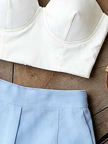 Franclia 女士休闲度假无袖吊带背心和阔腿裤两件套 - 藍白色 - 查看 4