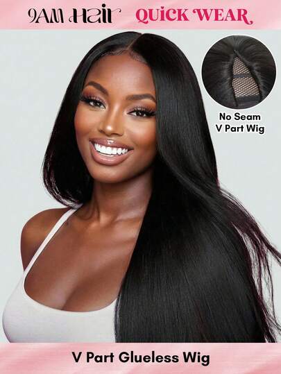 QUICK WEAR V Part Wig V Part Human Hair U Part Wig Half Wig Human Hair Yaki Straight 100% Human Hair Natural Black EasiContour V Part Glueless Wig With Invisi Drawstring 360° Snug V-Line Breathable Cap No Lace No Glue Can Be Dyed Heaten Affordable Wig Sport Vacation Travel Festival Prom Outdoor Cosplay Campus School Beach Wedding Camping Holiday Outfits Summer Outfits Vacay Vibes Charm Elegant Casual Y2k Fashion Styles Ss25 Keywords