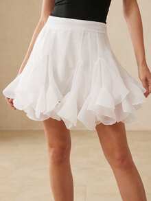 Aveloria Modichic New Fashionable Modern Women Chiffon Textured Asymmetric Hem Elegant Skirt - White - View 3