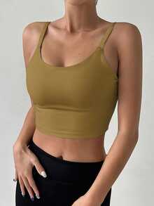 DAZY Áo ngực thể thao không gọng, không đường may, có đệm nhẹ, kiểu áo vest màu trơn, thích hợp mặc mùa hè cho nữ. - màu xanh lá - Xem 4