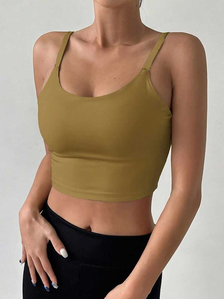 Seamless Lightly Padded Wireless Sports Bra, Solid Color Vest Style, Summer Wear For Women
