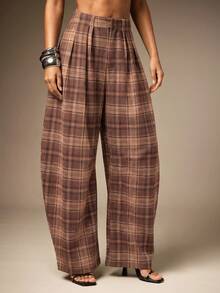 Hauture Basic Summer Casual Solid Charcoal Pleated Oversized Barrel Pants - Multicolor - View 4