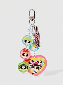 THE POWERPUFF GIRLS X SHEIN 1件飞天小女警粉色、绿色和蓝色三人组心形吊坠复古可爱卡通挂件，质感丰富 - 多色F - 查看 4