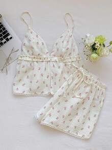Comfortcana Bộ đồ hai mảnh nữ mùa hè xuân 2026 mới, chất liệu 100% cotton, họa tiết hoa trắng, phối ren, thích hợp cho trang phục nghỉ dưỡng, lễ Phục Sinh, ngày Thánh Patrick, đi chơi, dự tiệc, đám cưới, lễ tốt nghiệp, thanh lịch, kỳ nghỉ, thường ngày, sang trọng, trang trọng, ngày Valentine, lễ hội, trang phục đi biển. - Màu be - Xem 3
