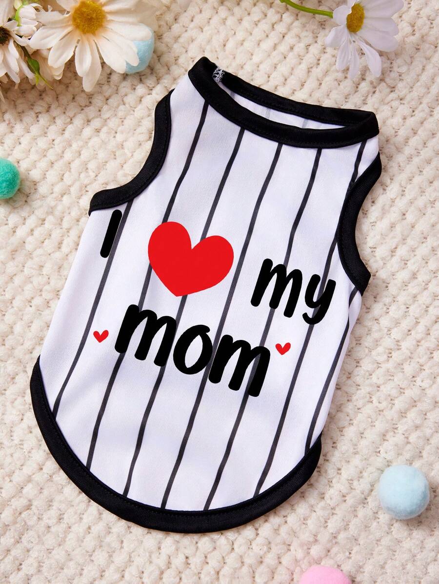 PETSIN 1件 L Love MYMOM 爱心印花宠物背心 黑色条纹休闲风宠物服装 - 彩色 - 查看 1