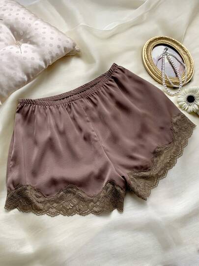 Comfortcana Women's Elastic Waist Contrast Lace Shorts