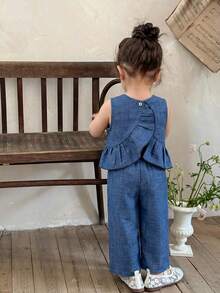 LMoss Kids Baby Girl Plaid Ruffle Trim Casual Shirt And Loose Fit Wide Leg Pants Set - Multicolor - View 4